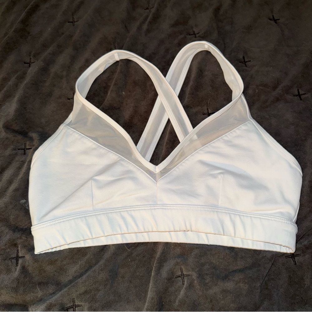 Alo Entice Yoga Sports Bra Soft White Mesh Medium